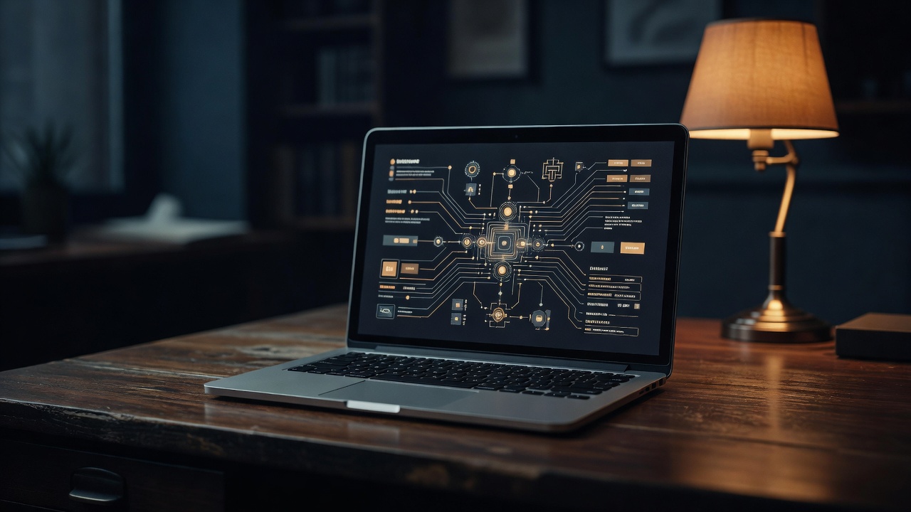 Desk with laptop and document workflow